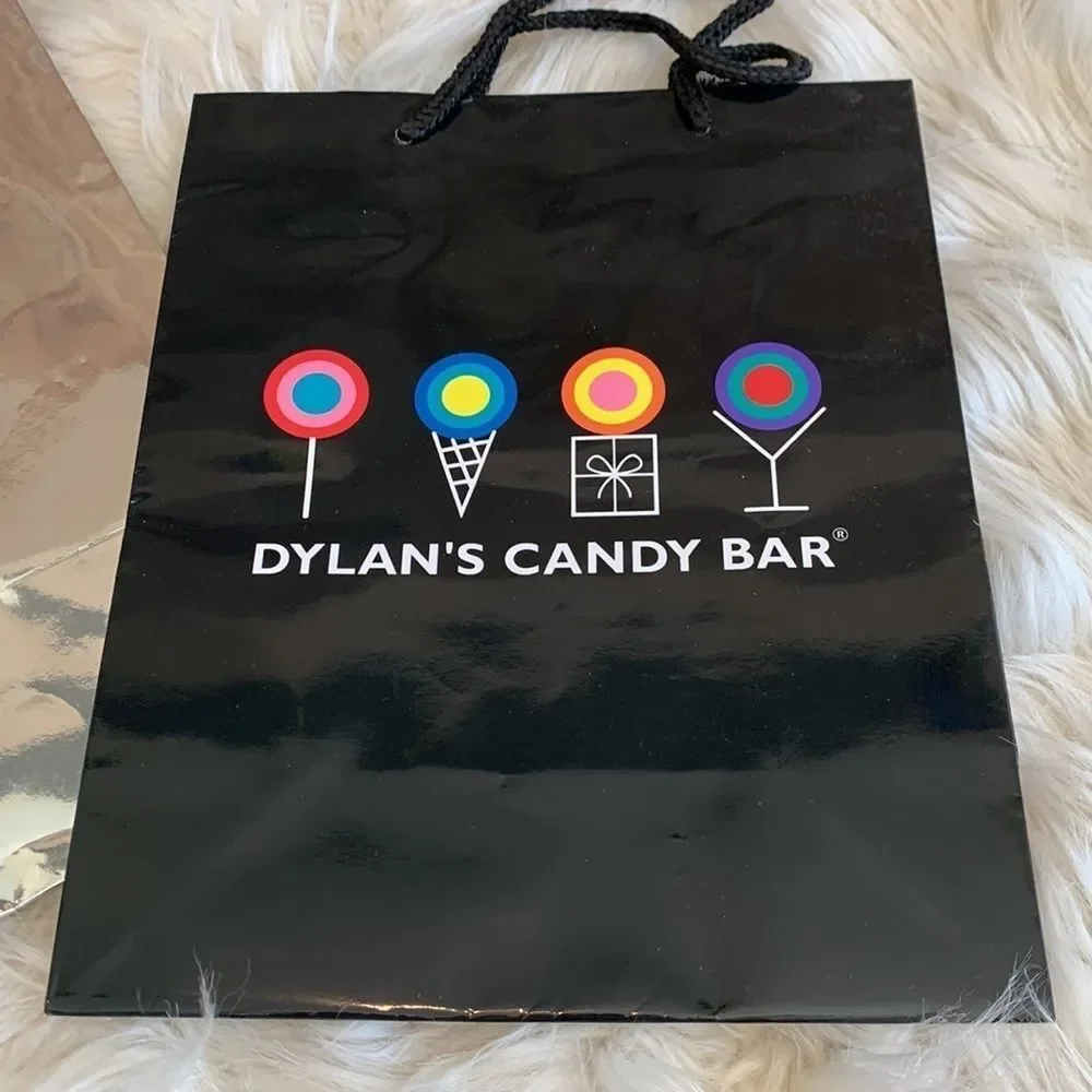 Dylan’s Candy Bar Paper Shopping Bags. One Black and One Silver Metallic.